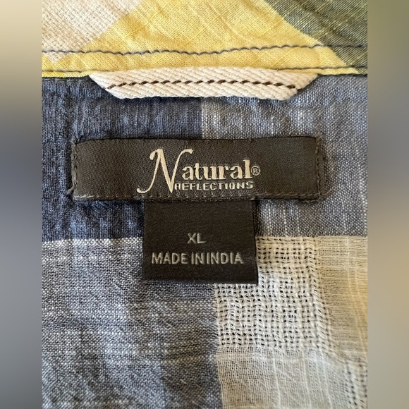 NATURAL REFLECTIONS BLUE AND YELLOW MEN’S CASUAL LONG SLEEVE SHIRT - Picture 7 of 7